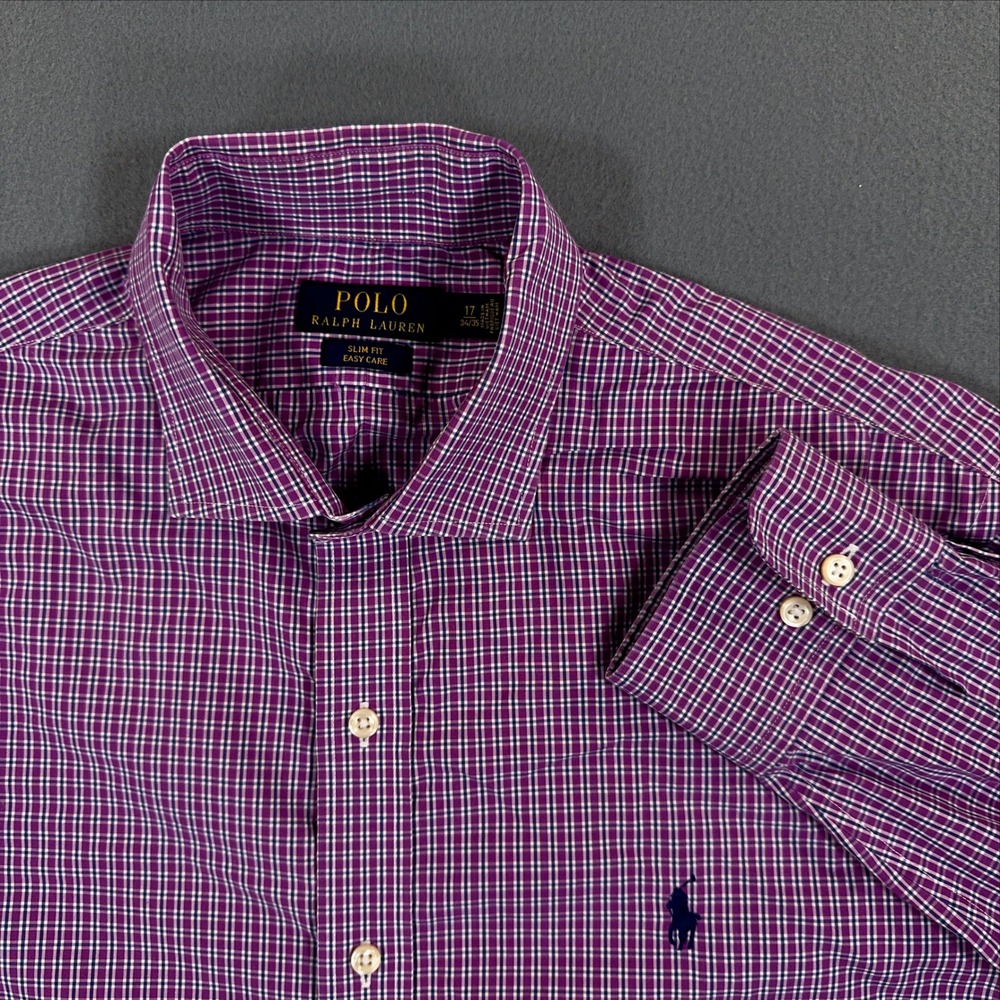 Polo Ralph Lauren Mens Slim Fit Easy Care Purple Check Shirt 17 34/35